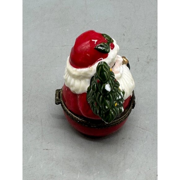 Vintage Santa Claus Trinket Box With Christmas Tree & Pipe Hand-Painted Ceramic - Picture 4 of 7